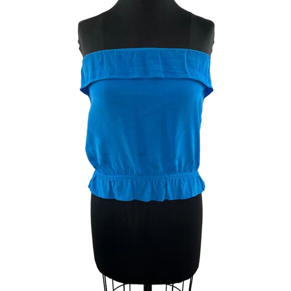 Eight Sixty Blue Top Silk Off the Shoulder Ruffle Hem Halter Size X-Small XS - Picture 1 of 8